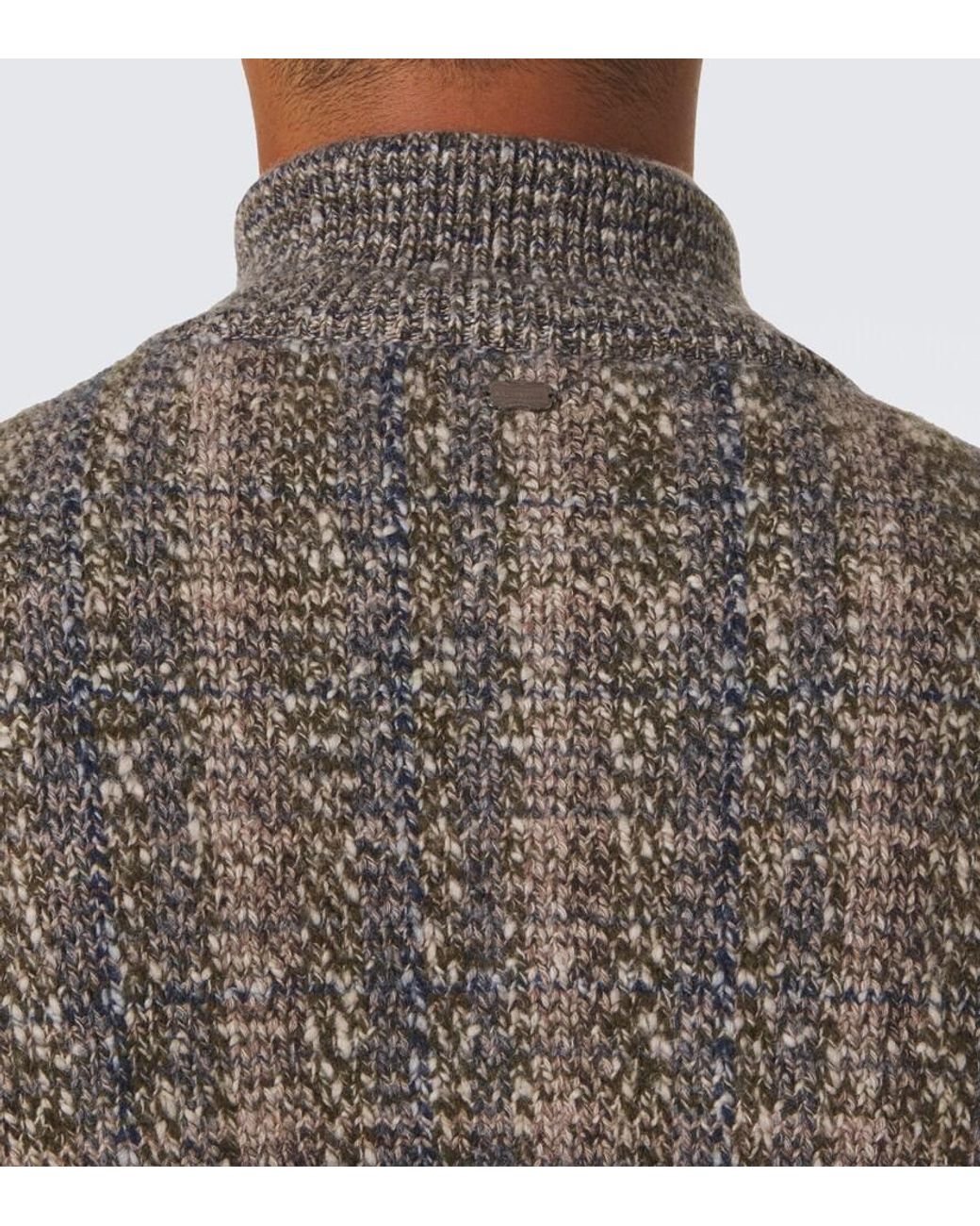 Agnona Brown Checked Wool And Cashmere Cardigan for men