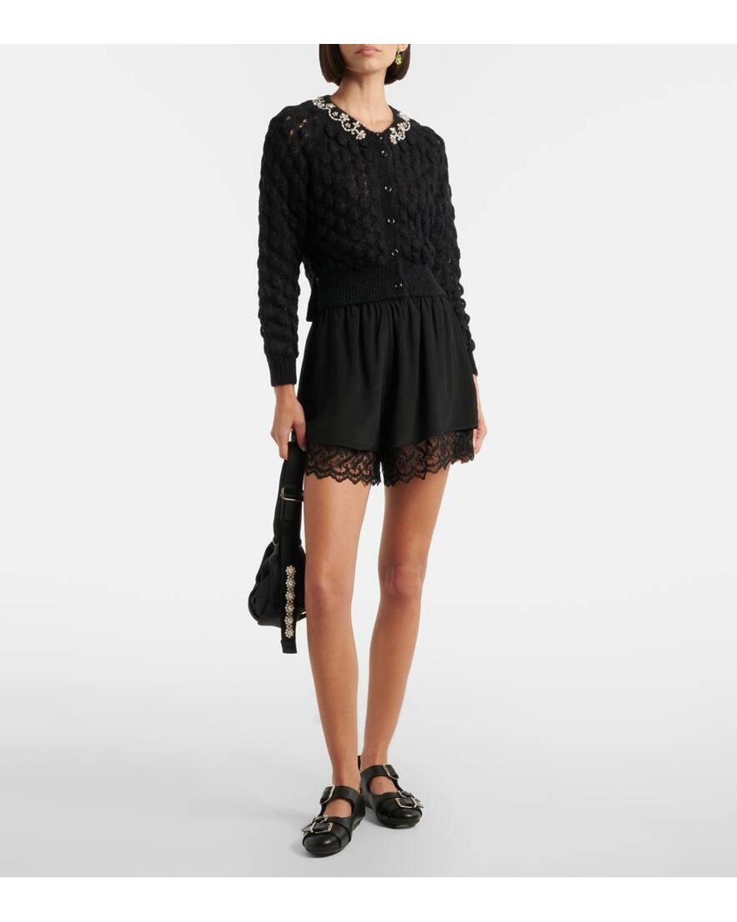Simone Rocha Black Lace-Trimmed Satin Shorts