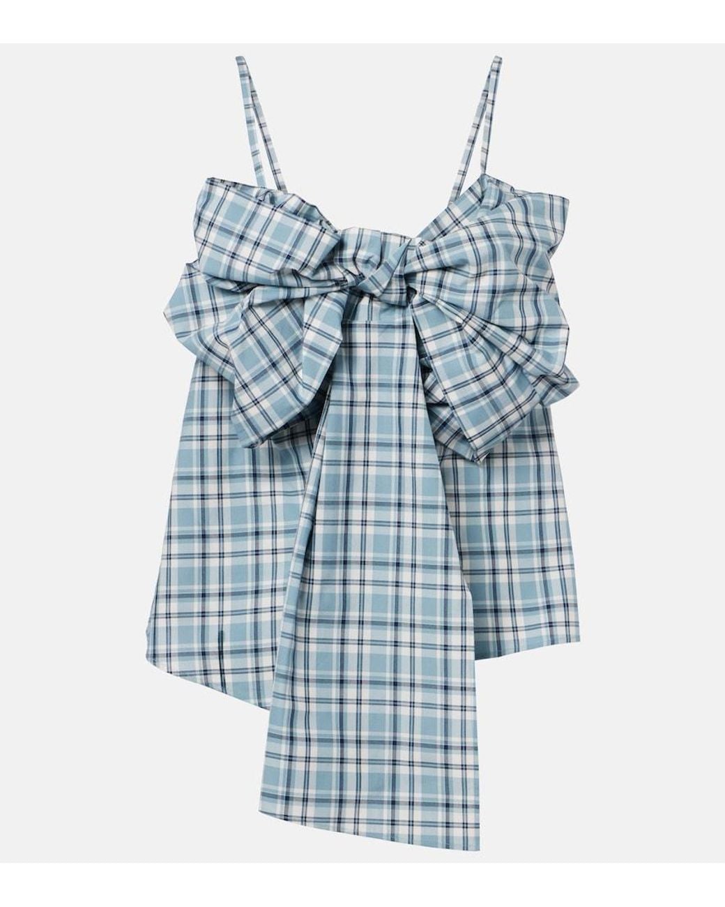 Acne Blue Bow-Detail Checked Cotton Top