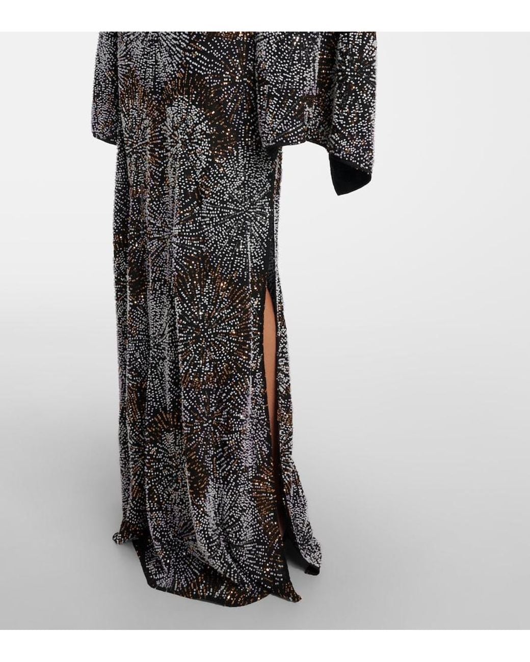 Rabanne Gray Embellished Caped Gown