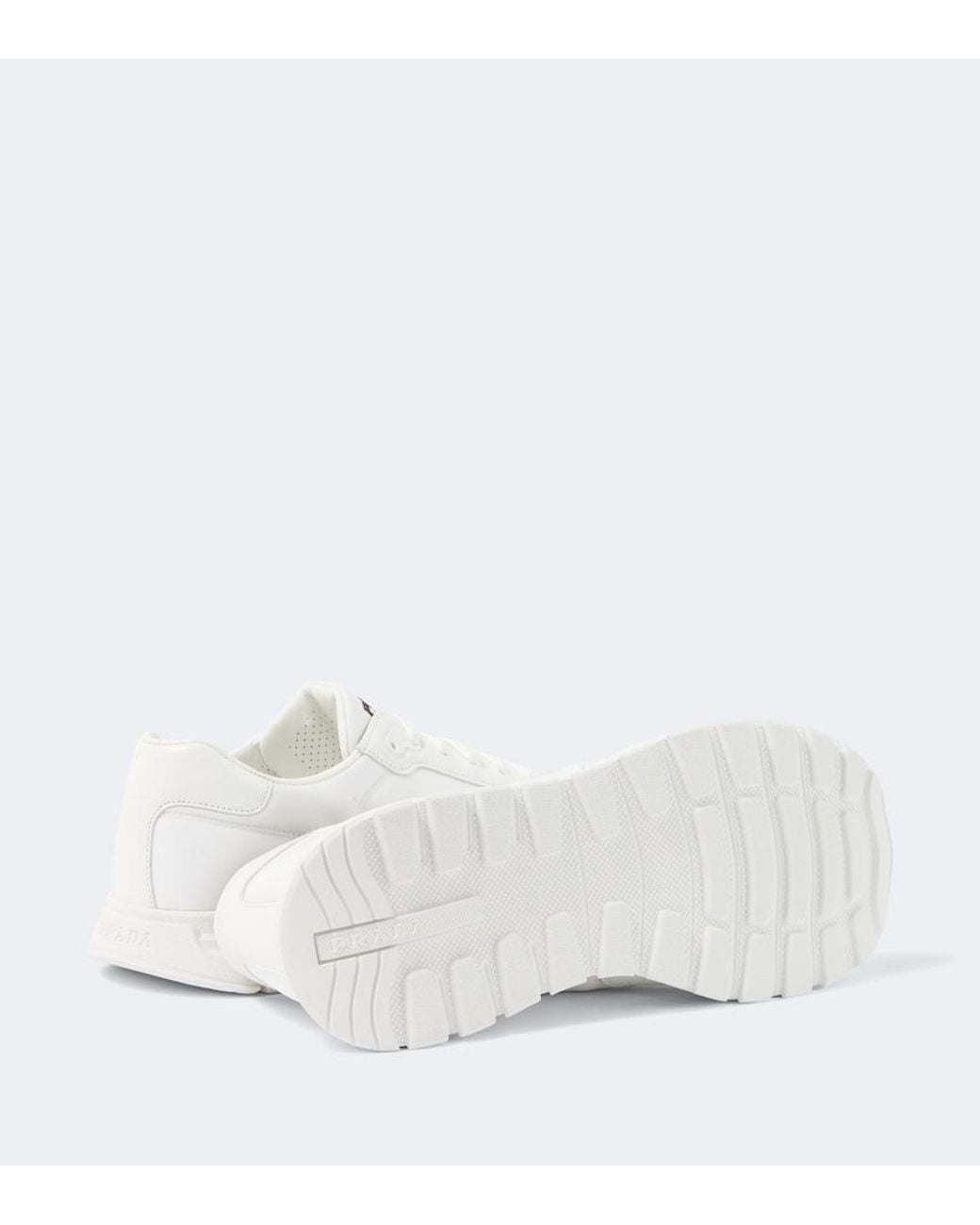 Prada White Logo Leather-Trimmed Sneakers for men