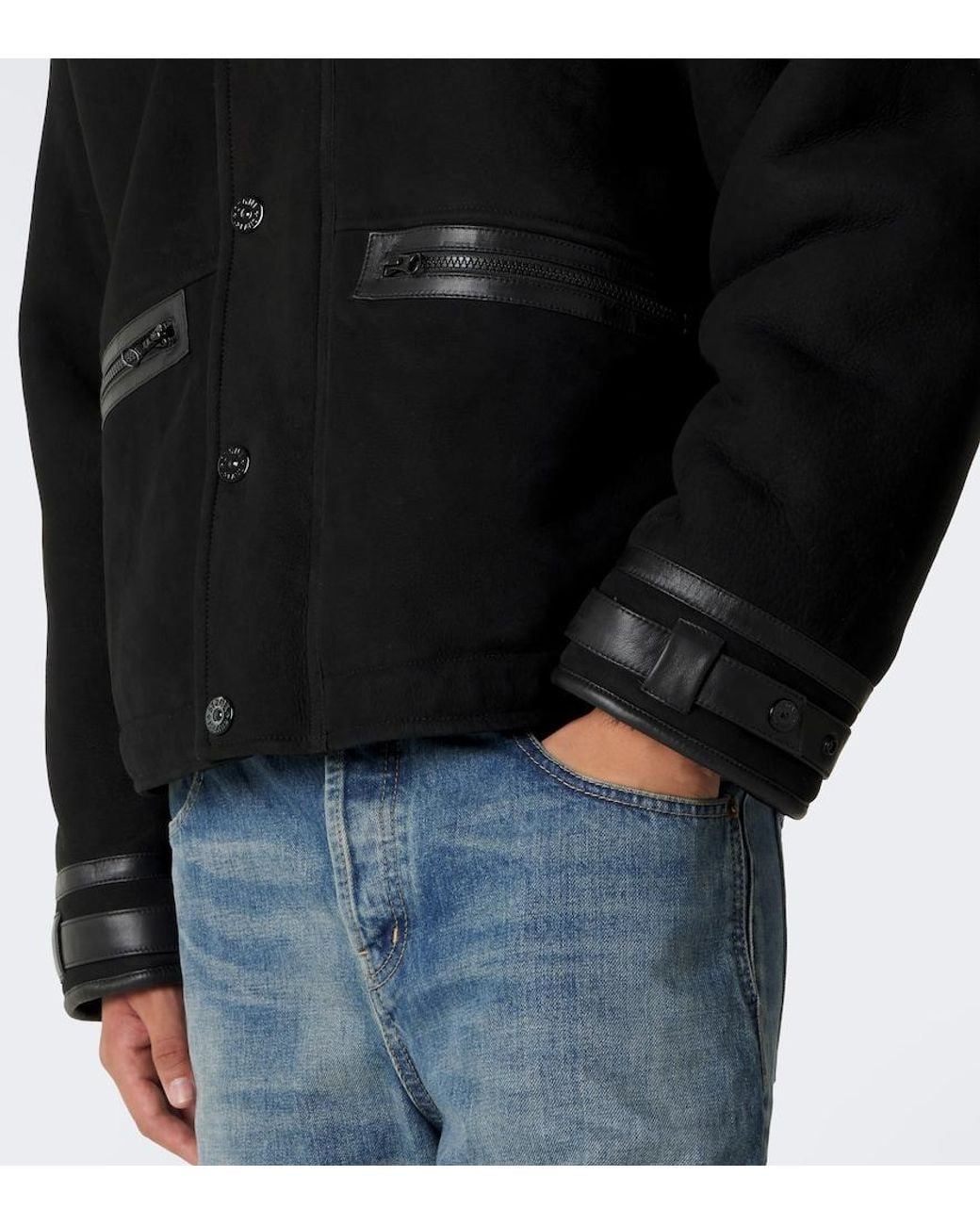 Stone Island Black Ghost Shearling-Trimmed Suede Jacket for men