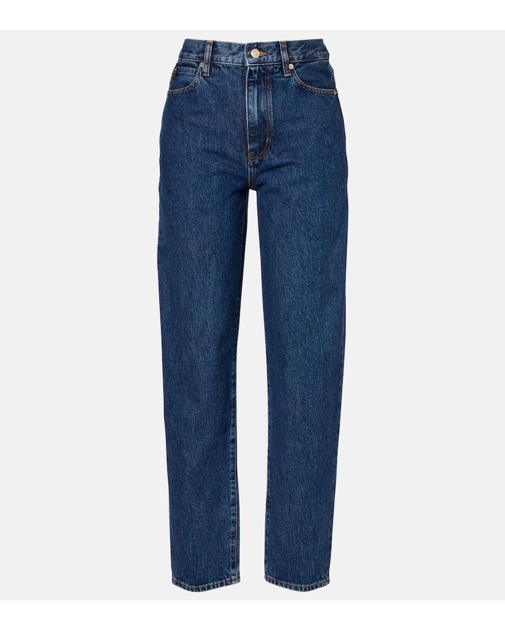 FRAME Blue Neat High-Rise Straight Jeans