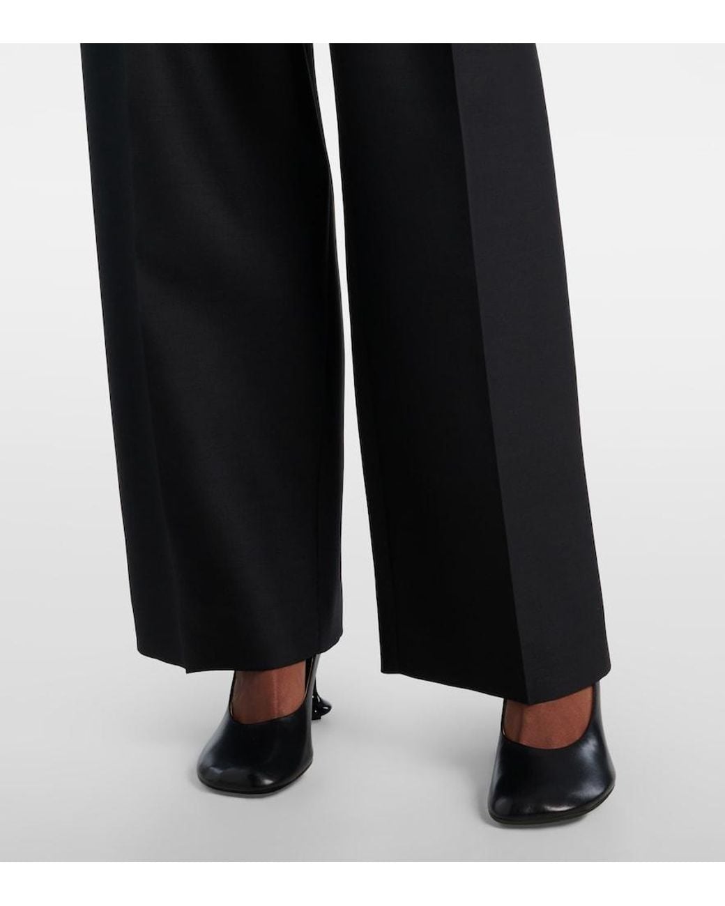 Loewe Black Gathered Wool And Silk Wide-Leg Pants