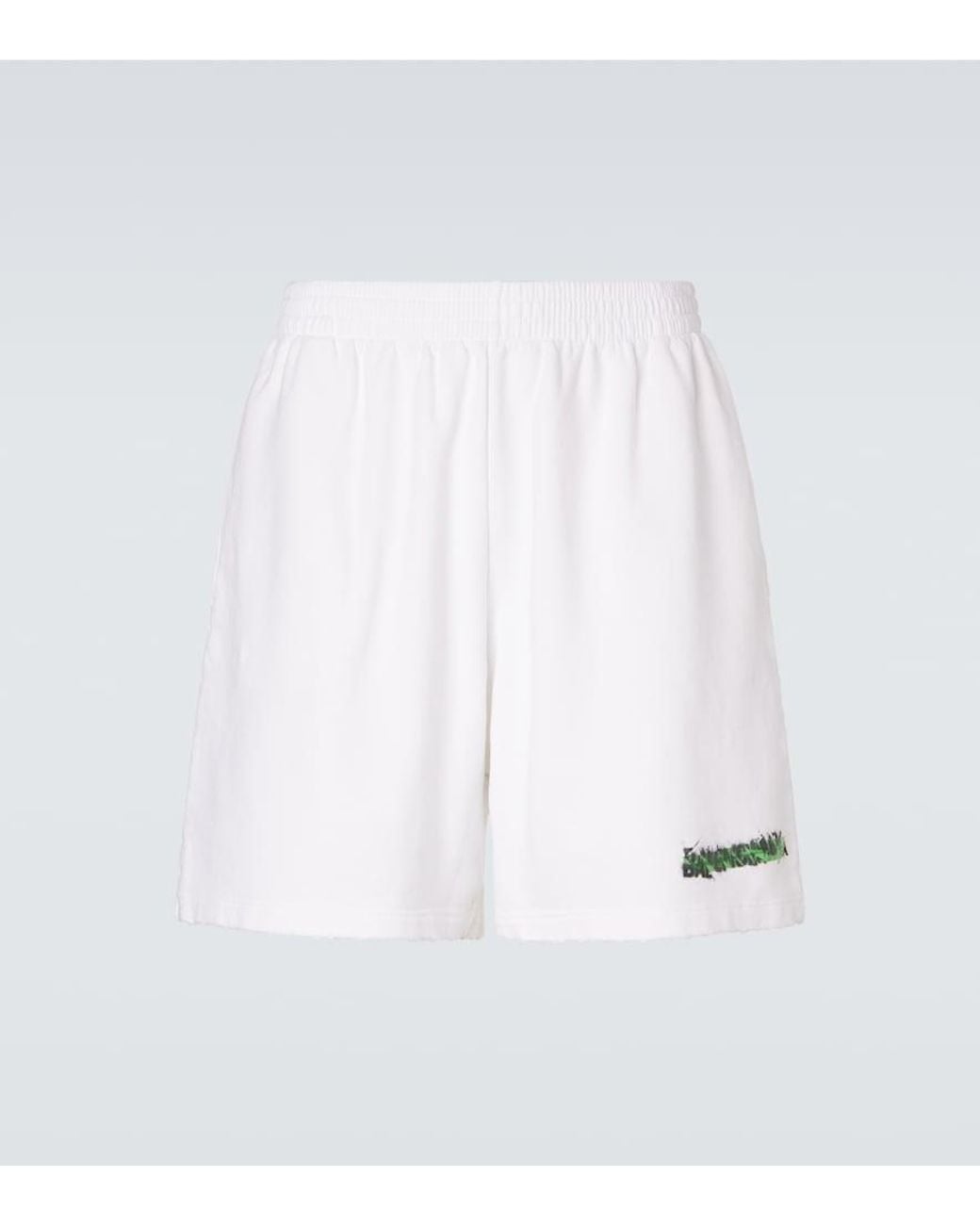 Balenciaga White Logo Cotton Fleece Shorts for men