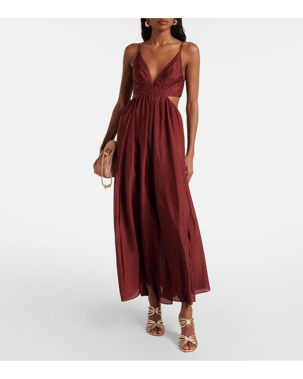 Zimmermann Red Wanderlust Cutout Silk Maxi Dress