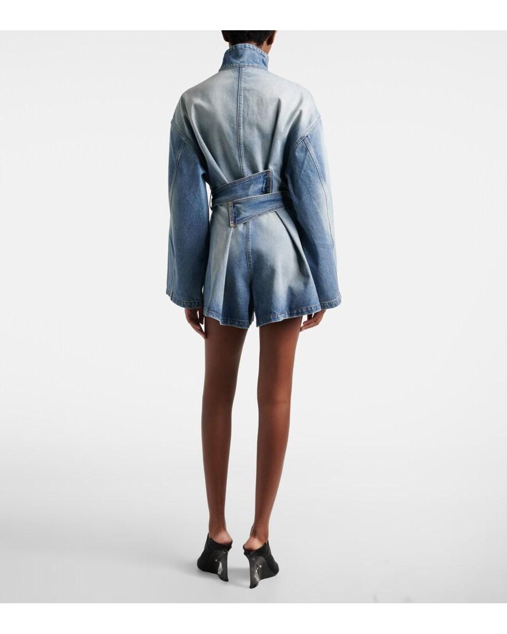 Alaïa Blue Belted Cotton Denim Romper