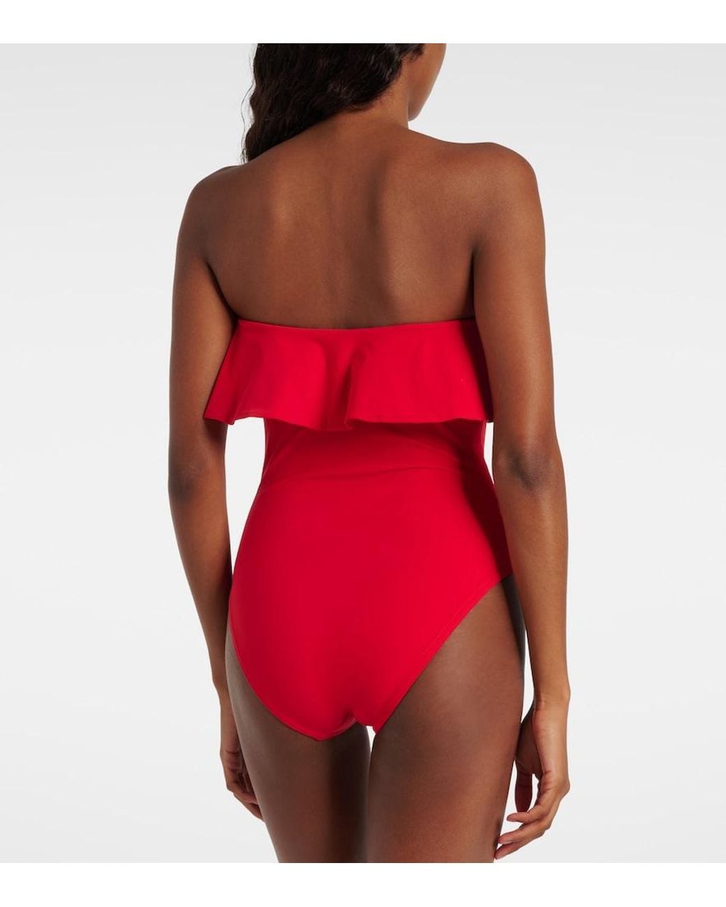 Karla Colletto Red Ruffled Bandeau Swimsuit