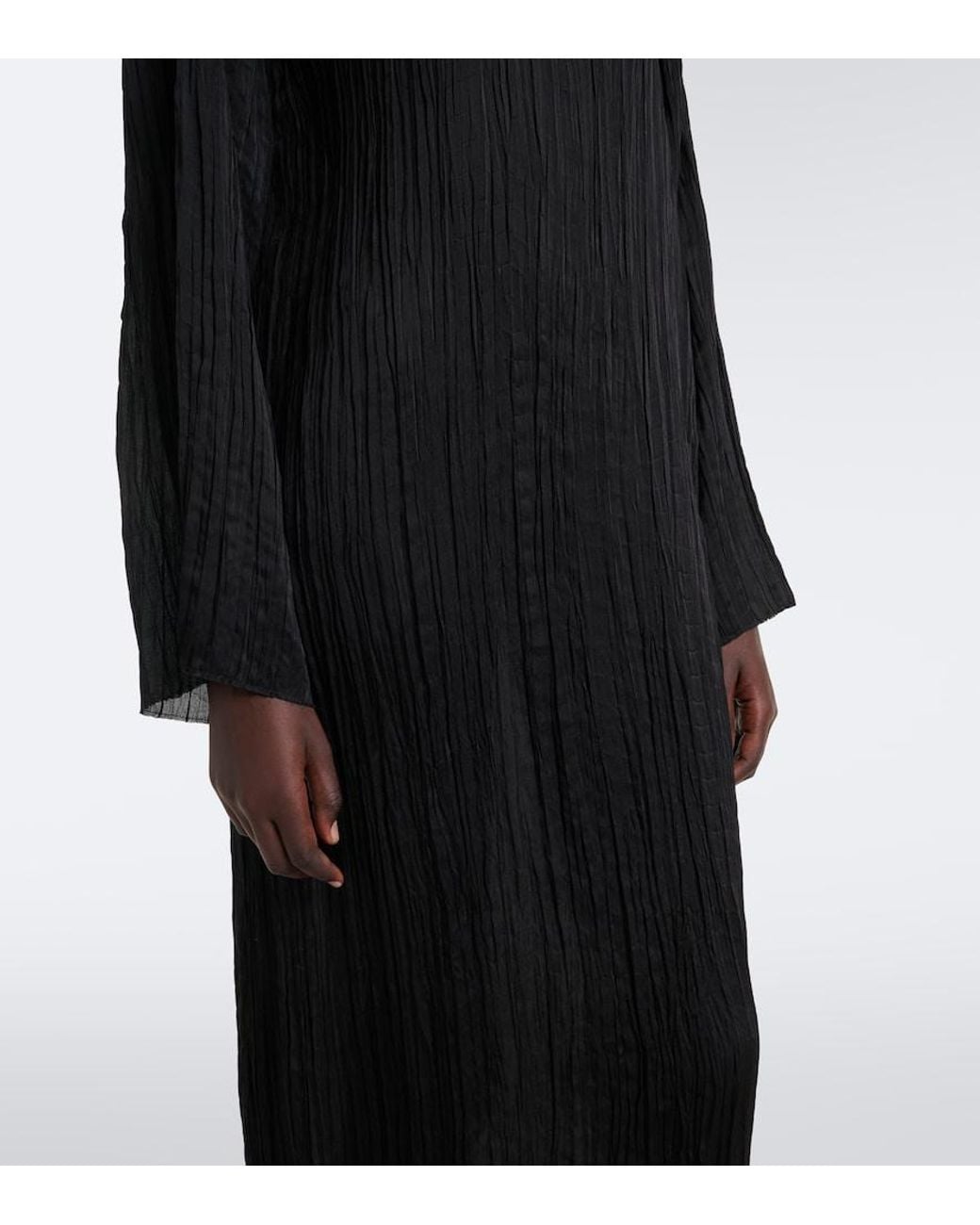 The Row Black Joma Pleated Silk Midi Dress