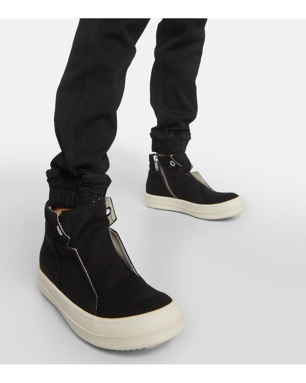 Rick Owens Black Dunk Denim High-Top Sneakers