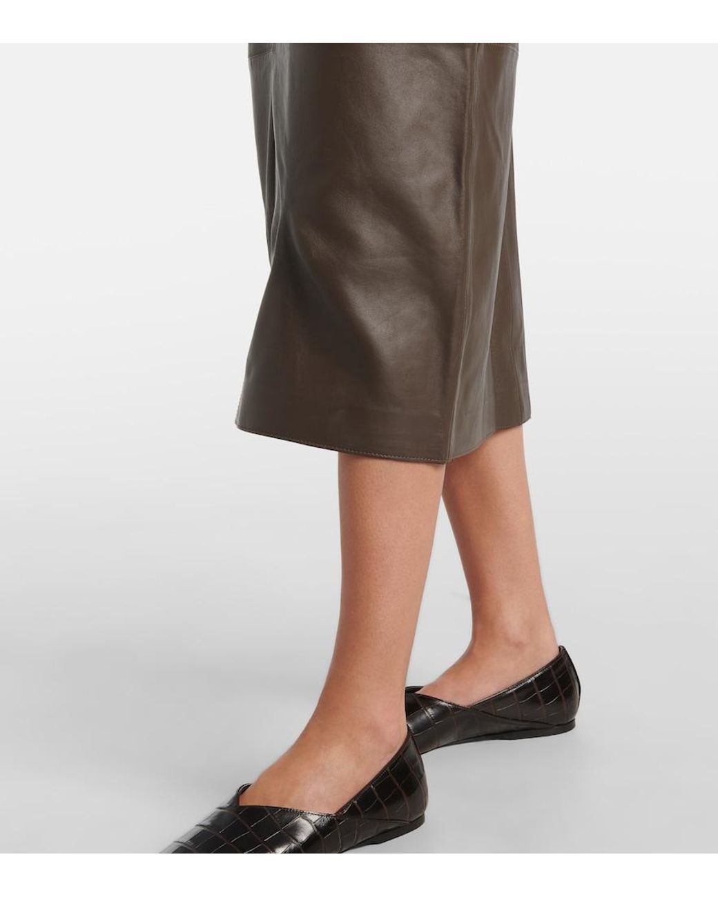 Totême Brown Paneled Leather Midi Dress