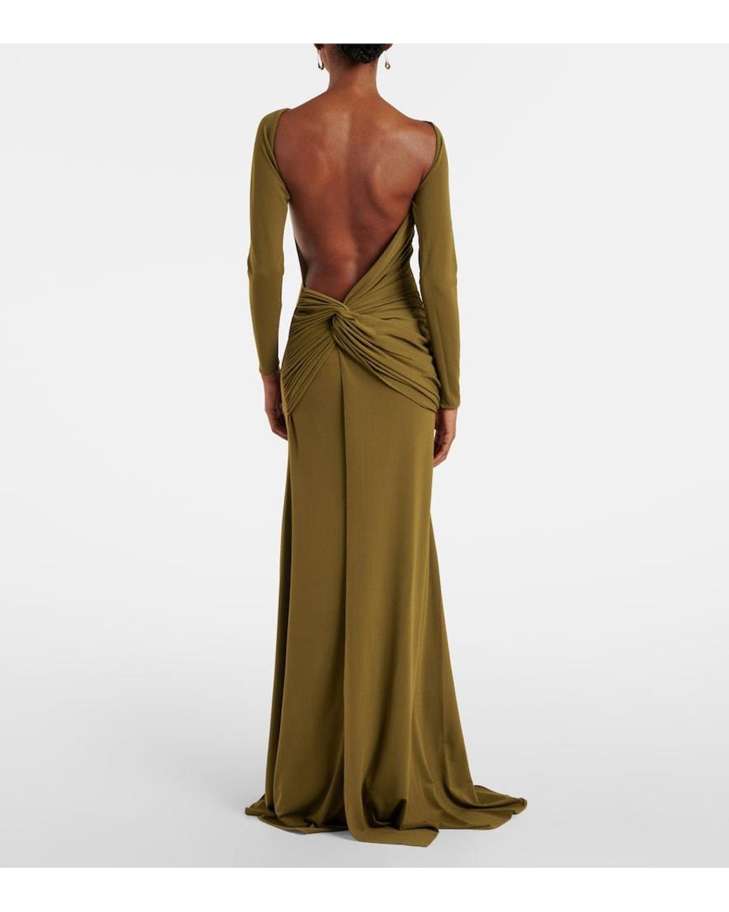 Alex Perry Green Draped Open-Back Crepe Jersey Gown