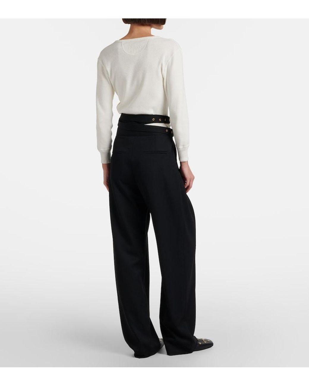 Chloé Black Virgin Wool Wide-Leg Pants