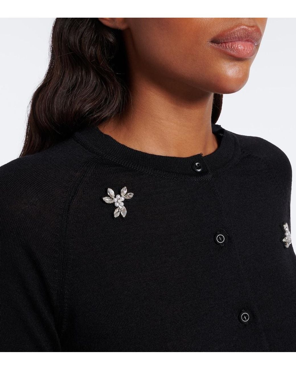 Simone Rocha Black Embellished Wool And Silk Cardigan