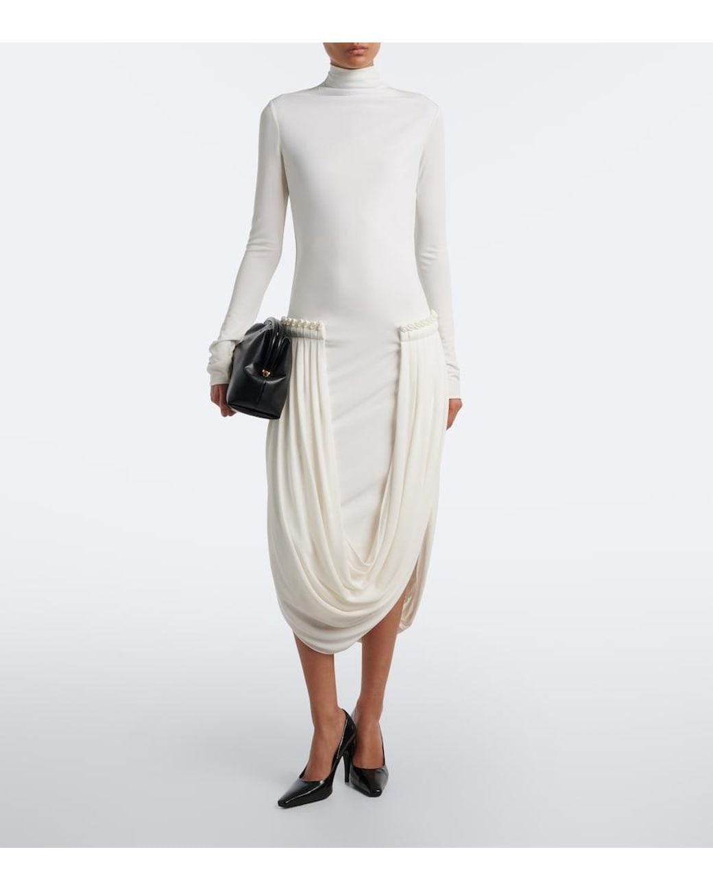 Stella McCartney White Draped-Detail Jersey Midi Dress
