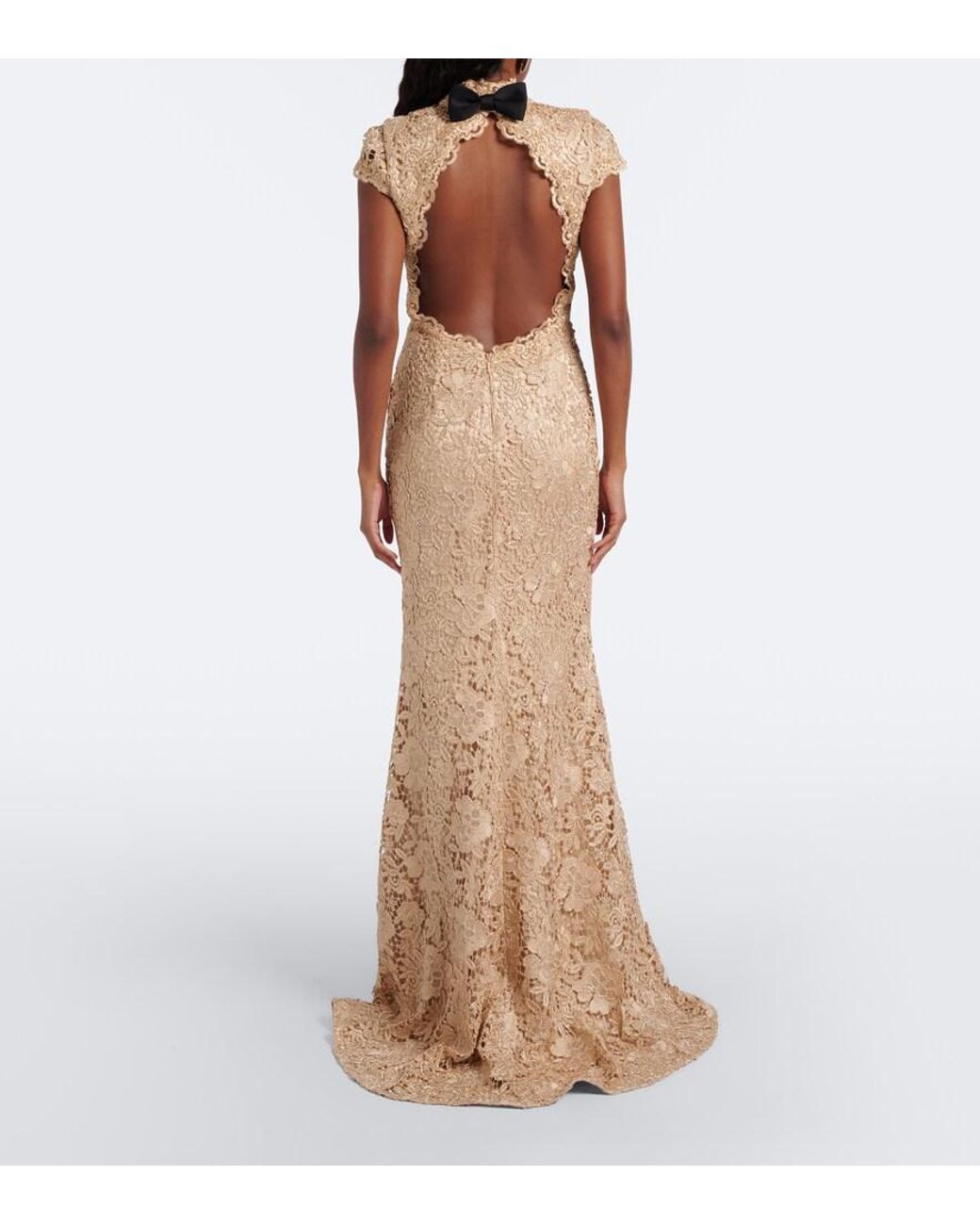 Rebecca Vallance Natural Nottingham Open-Back Guipure Lace Gown