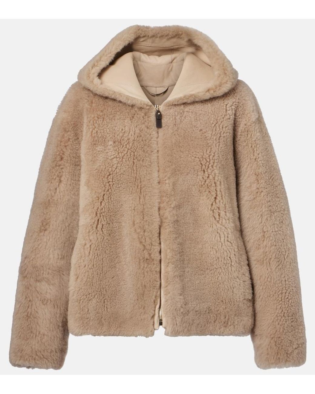 Max Mara Natural Sole Hooded Shearling Jacket