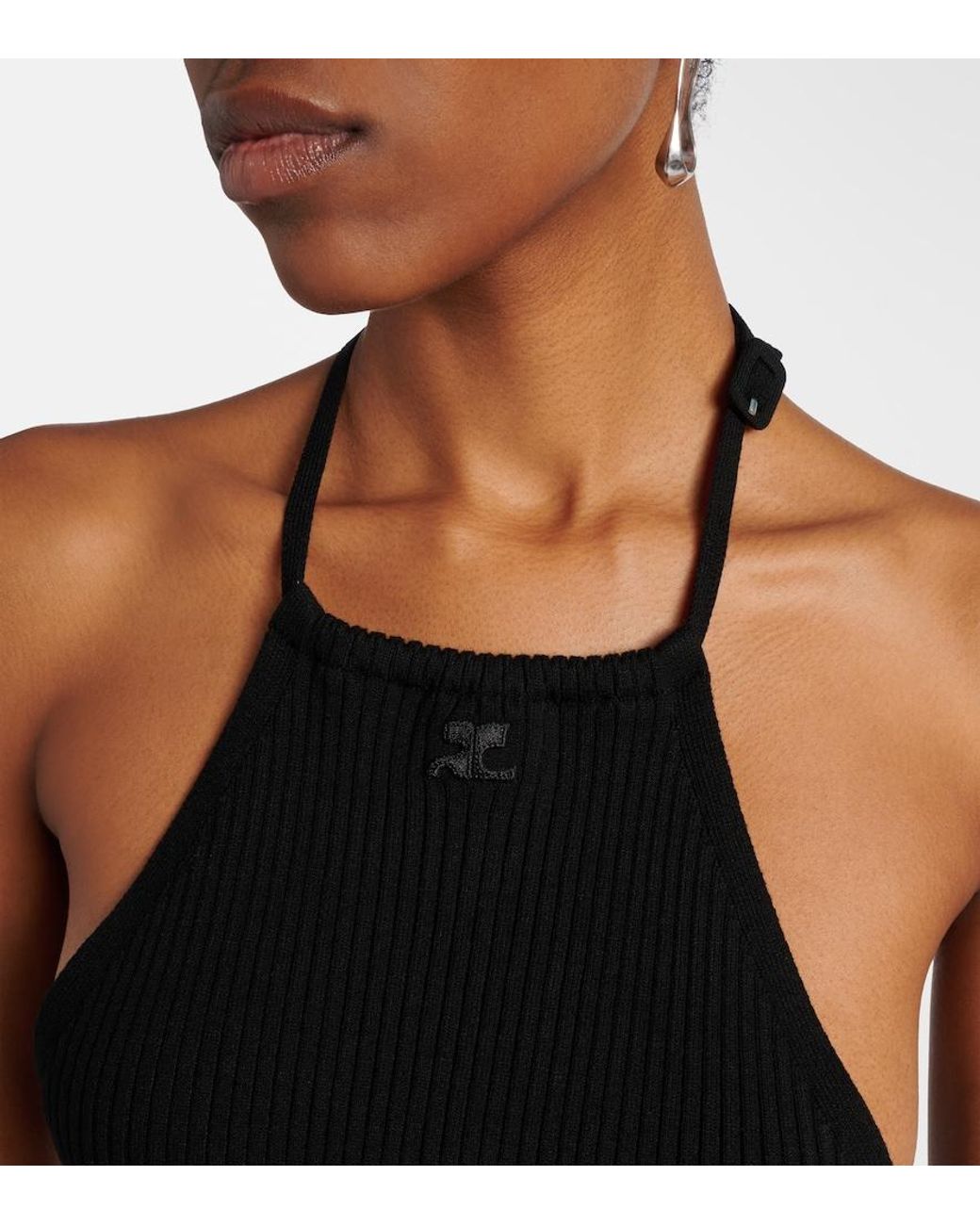 Courreges Black Pointy Ribbed-Knit Halterneck Top