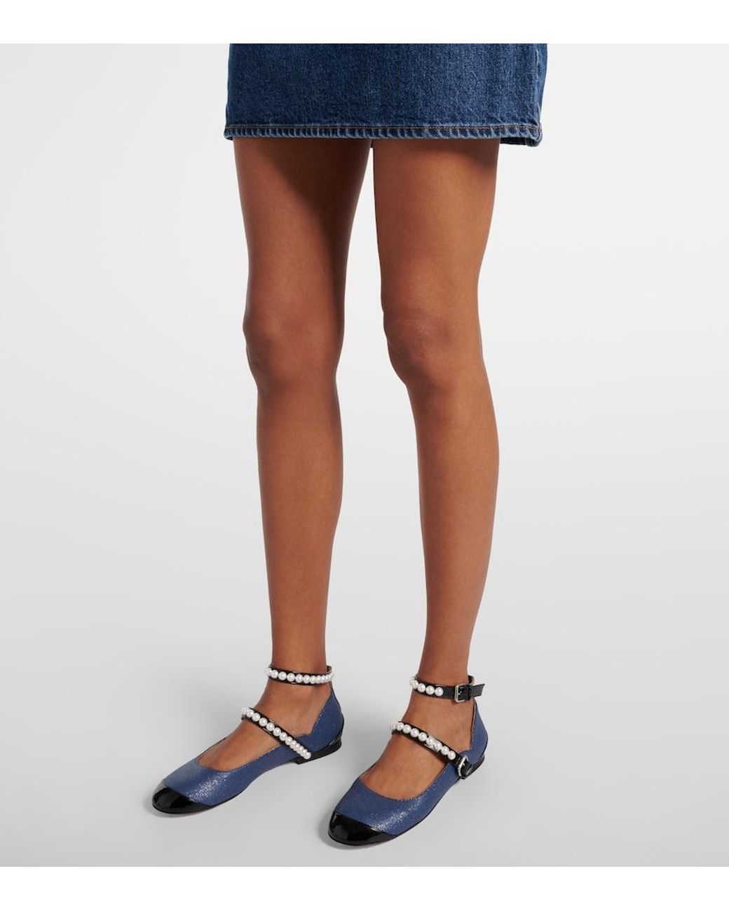 Mach & Mach Blue Embellished Denim Mary Jane Flats