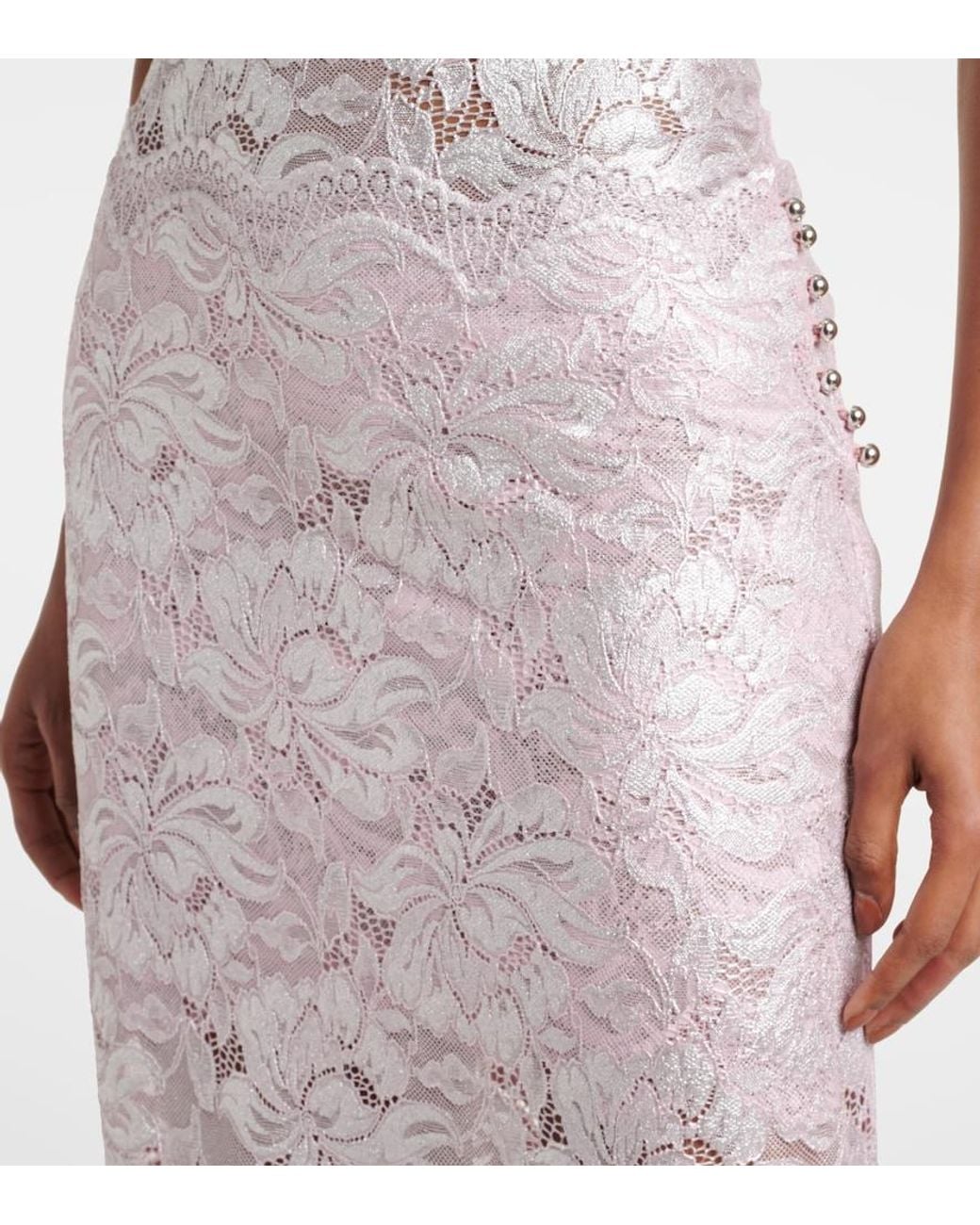 Rabanne Pink Floral Lace Midi Skirt