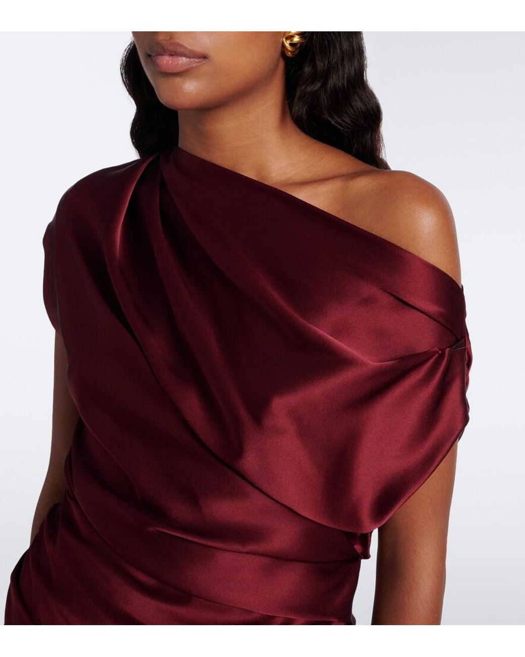 The Sei Red Draped Silk Satin Gown