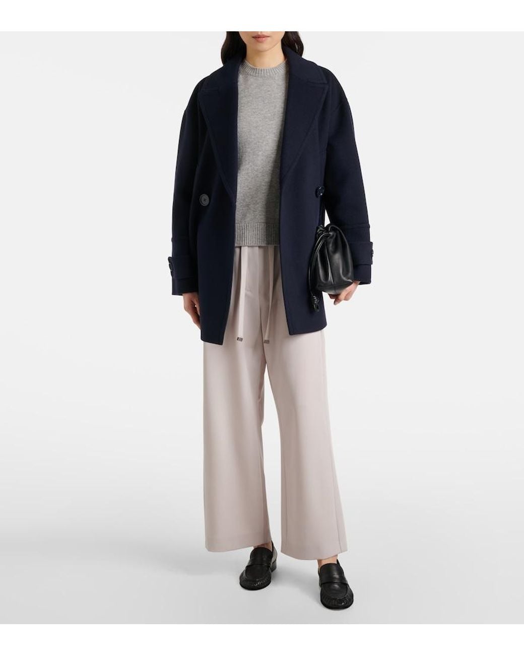 Max Mara White Argenta Virgin Wool Crepe Wide-Leg Pants