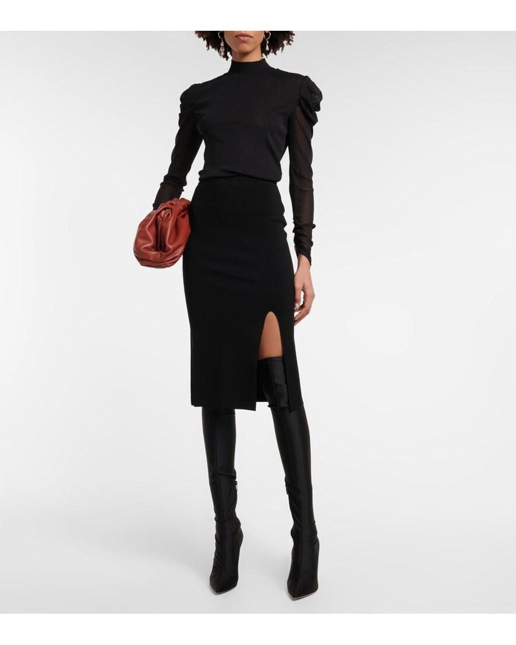 Diane von Furstenberg Black Side-Slit Midi Skirt