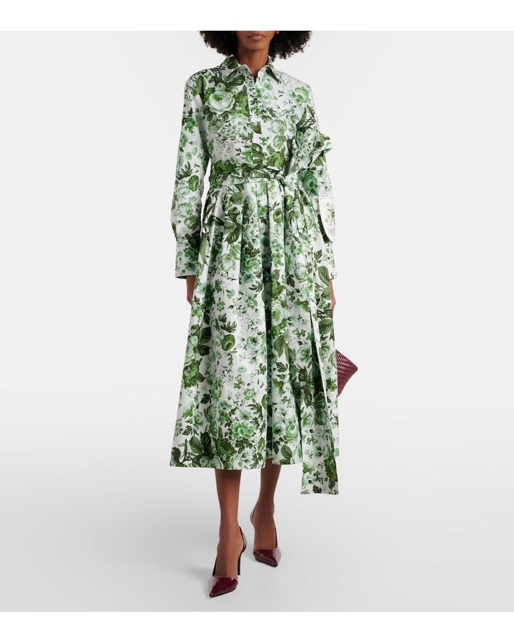 Erdem Green Floral Cotton Shirt Dress