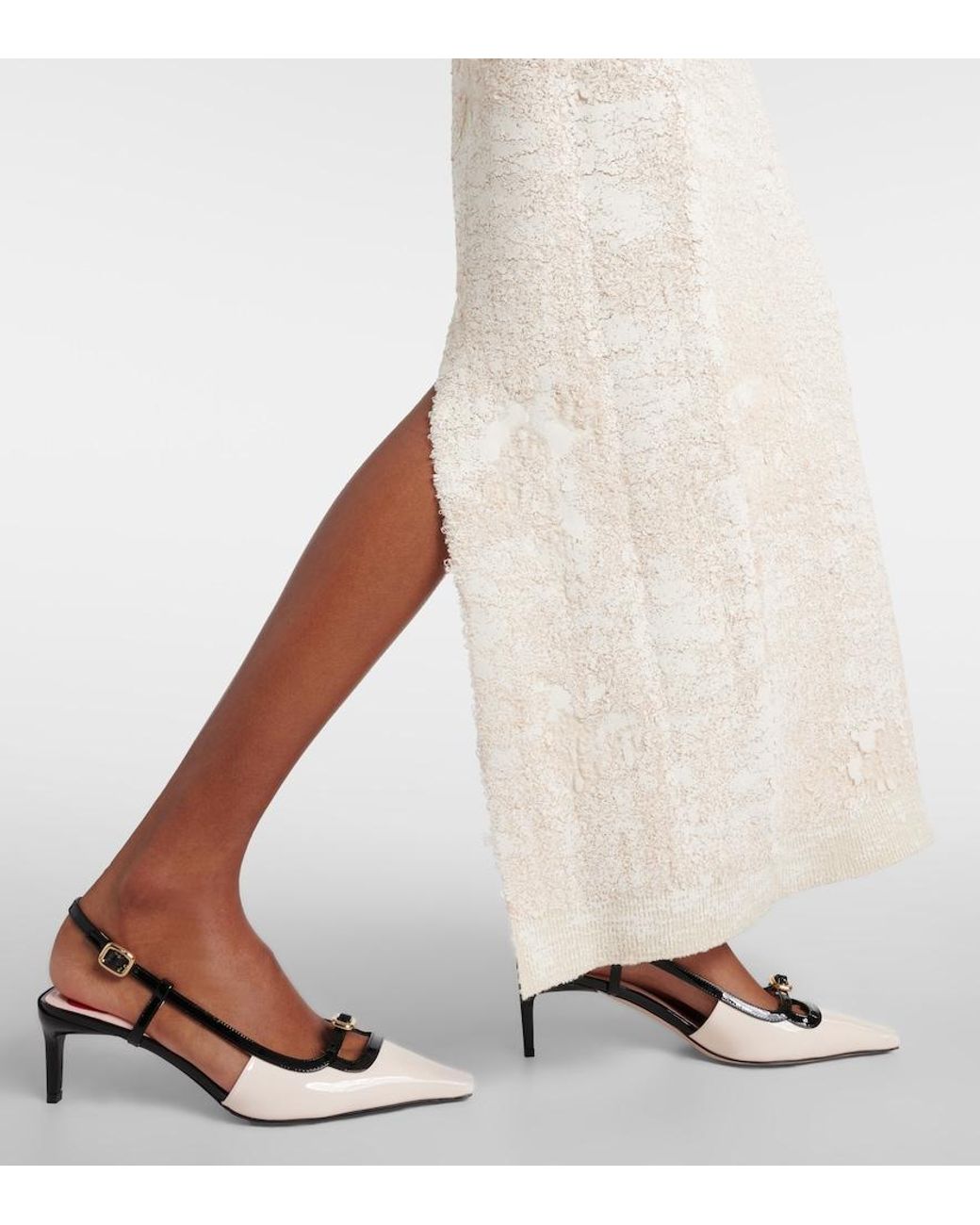 Roger Vivier White Patent Leather Slingback Flats