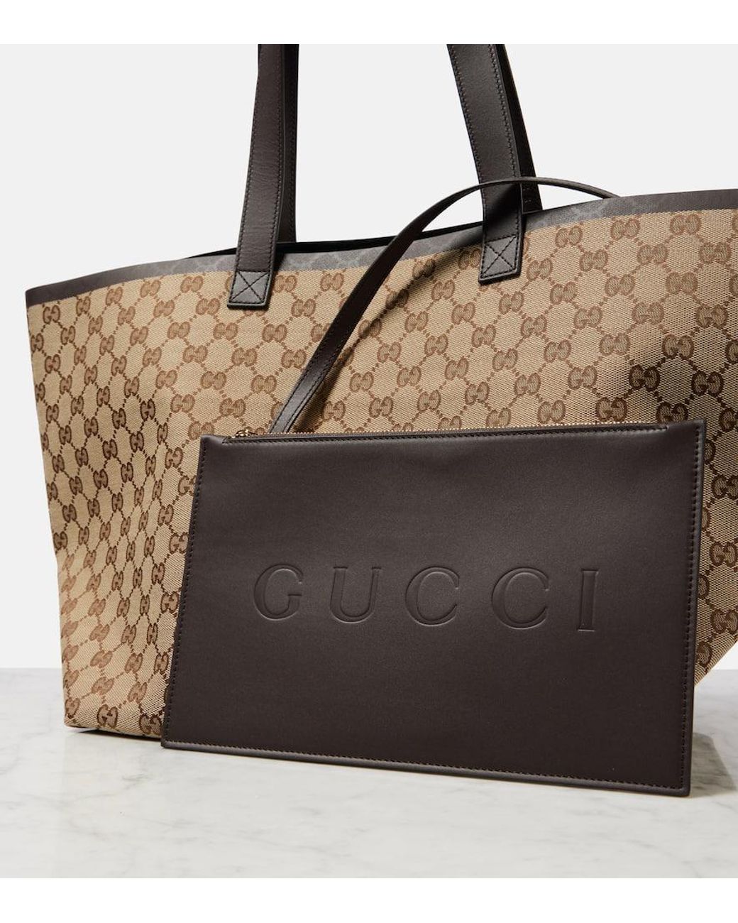Gucci Totissima Medium Leather-Trimmed Tote Bag in Brown | Lyst