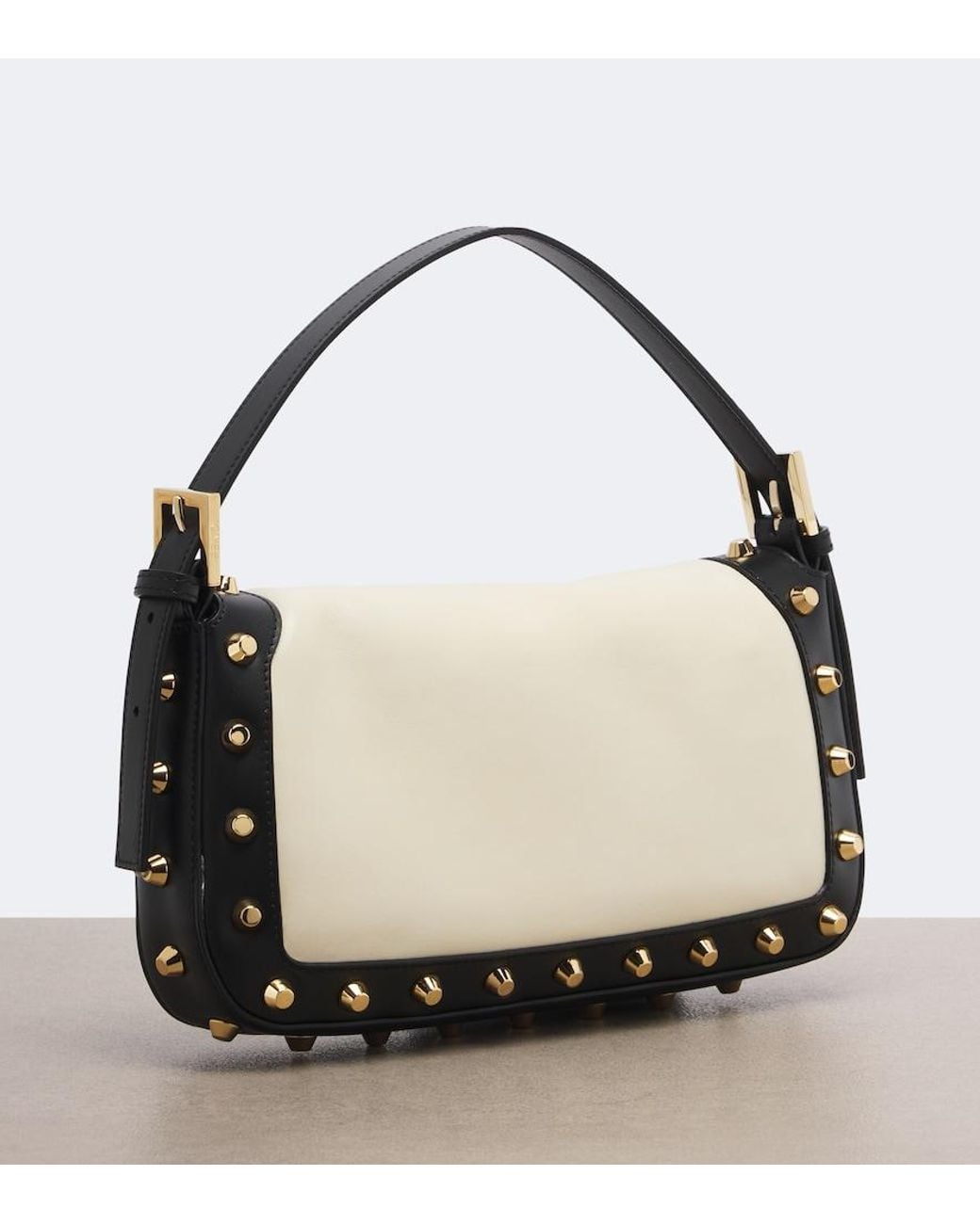 Fendi Metallic Baguette 26424 Studded Leather Shoulder Bag