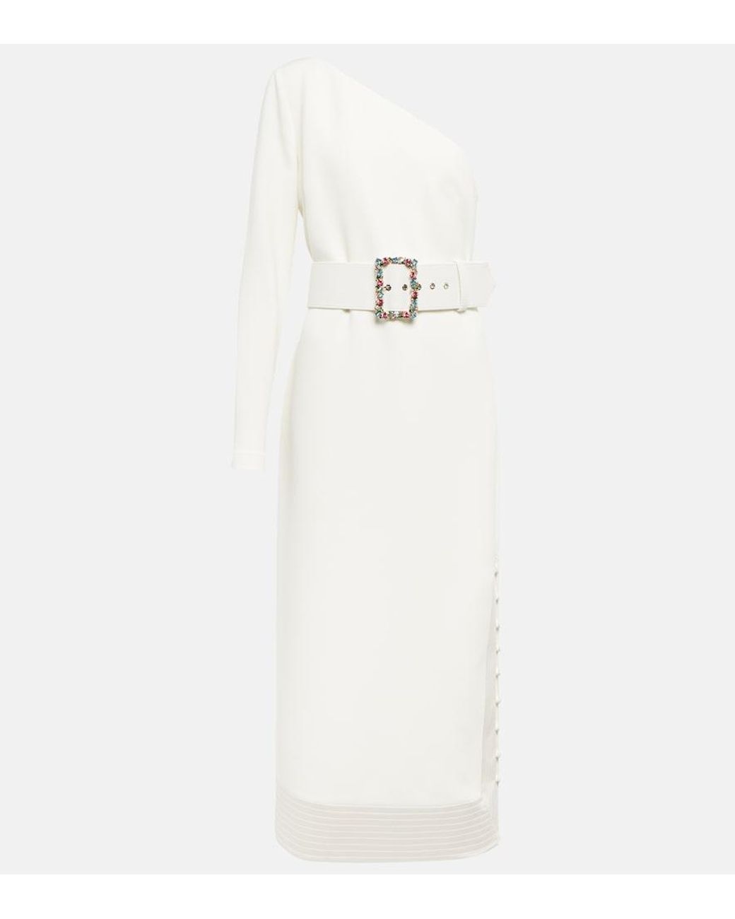 Safiyaa White Asymmetrical Crepe Midi Dress