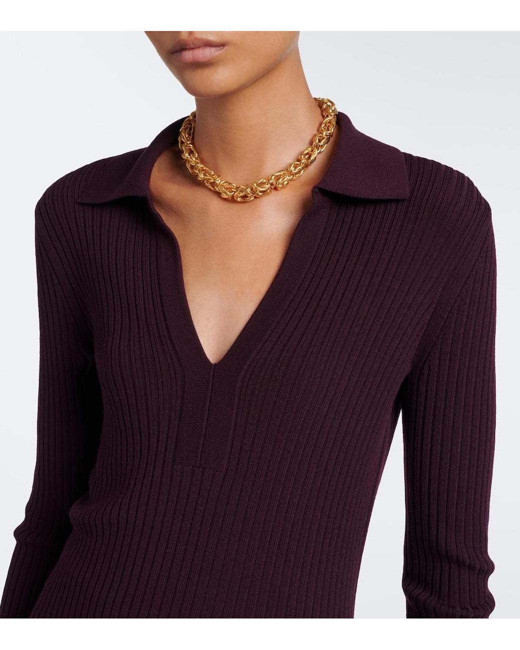 Joseph Purple Ribbed-Knit Wool-Blend Polo Sweater