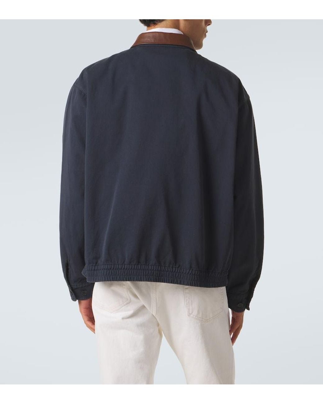Prada Blue Leather-Trimmed Cotton Canvas Blouson Jacket for men