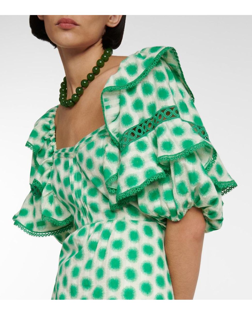 Diane von Furstenberg Green Oliver Lace Trimmed Cotton Midi Dress