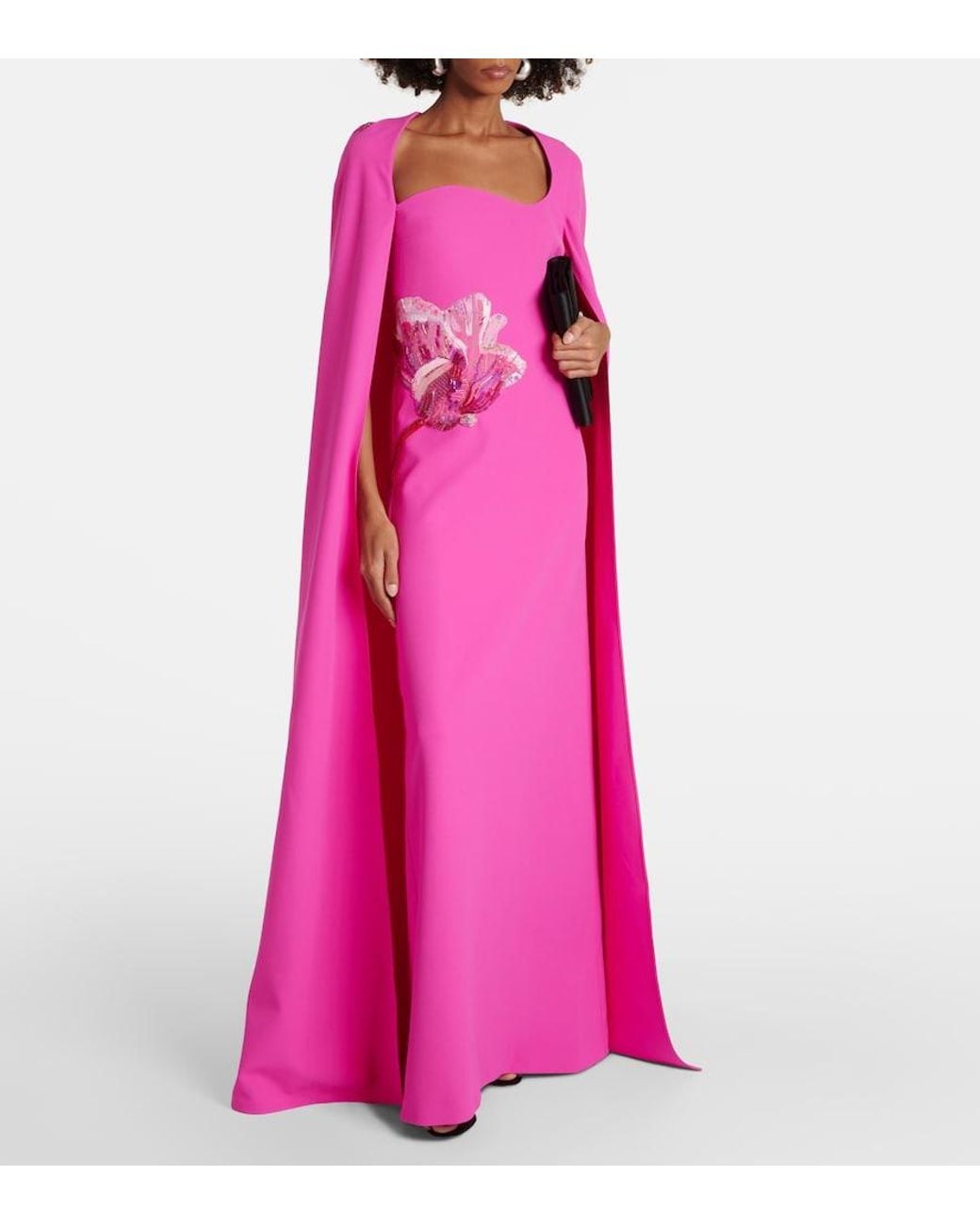 Safiyaa Pink Mattia Caped Embellished Gown