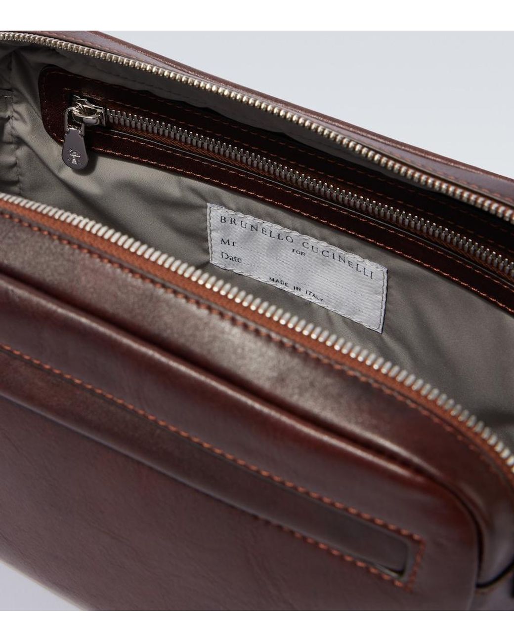 Brunello Cucinelli Brown Leather Toiletry Bag for men