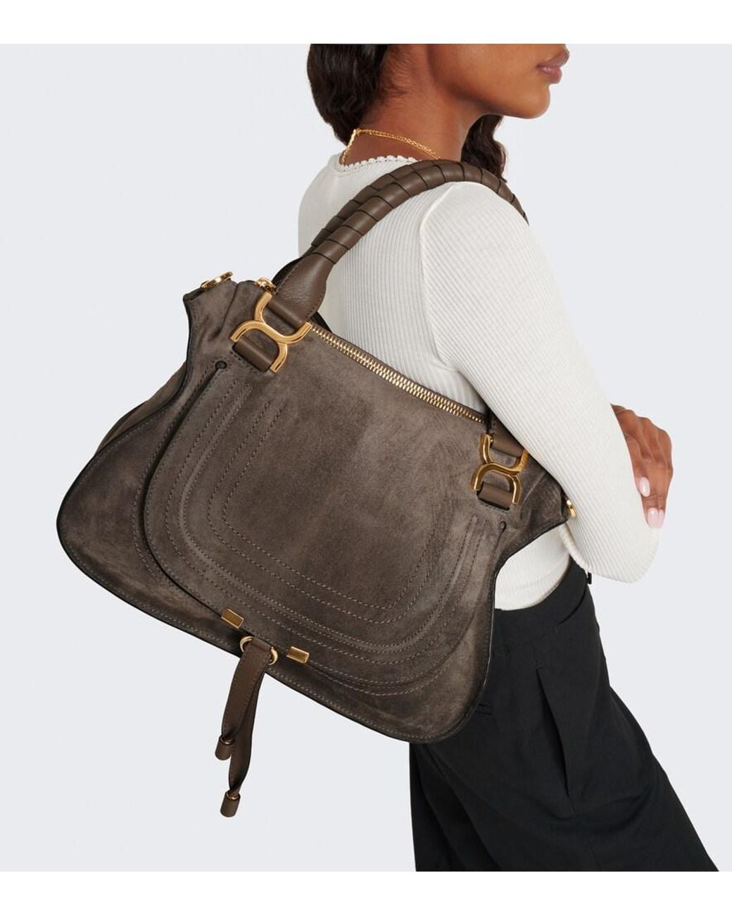 Chloé Brown Marcie Medium Suede Shoulder Bag