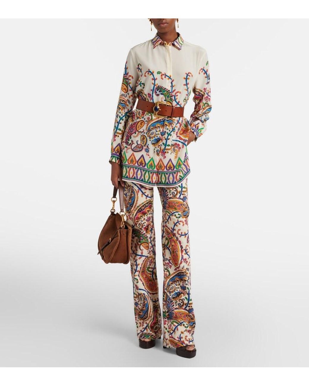 Etro White Paisley Printed Silk Shirt