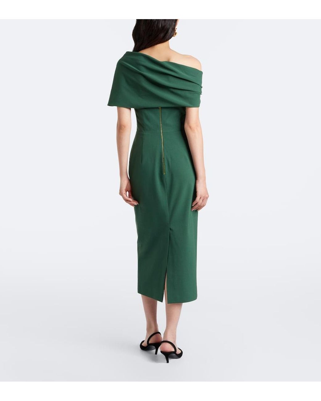 Carolina Herrera Green Off-Shoulder Wool-Blend Cocktail Dress