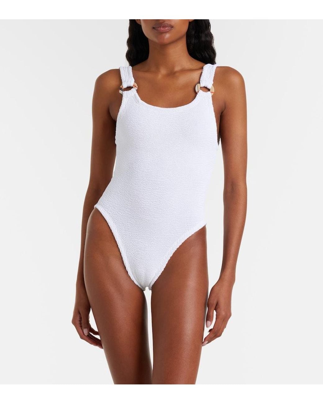 Burberry White X Hunza G Domino Check Swimsuit