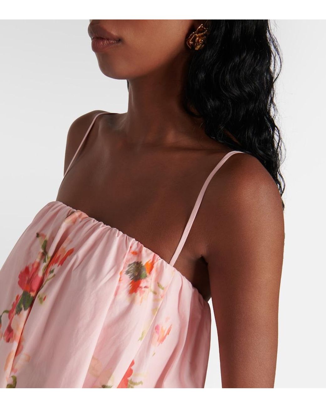 Zimmermann Pink Lightburst Puff Floral Cotton Midi Dress