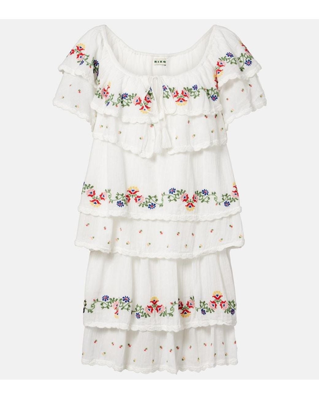 Rixo White Leilani Embroidered Cotton Minidress