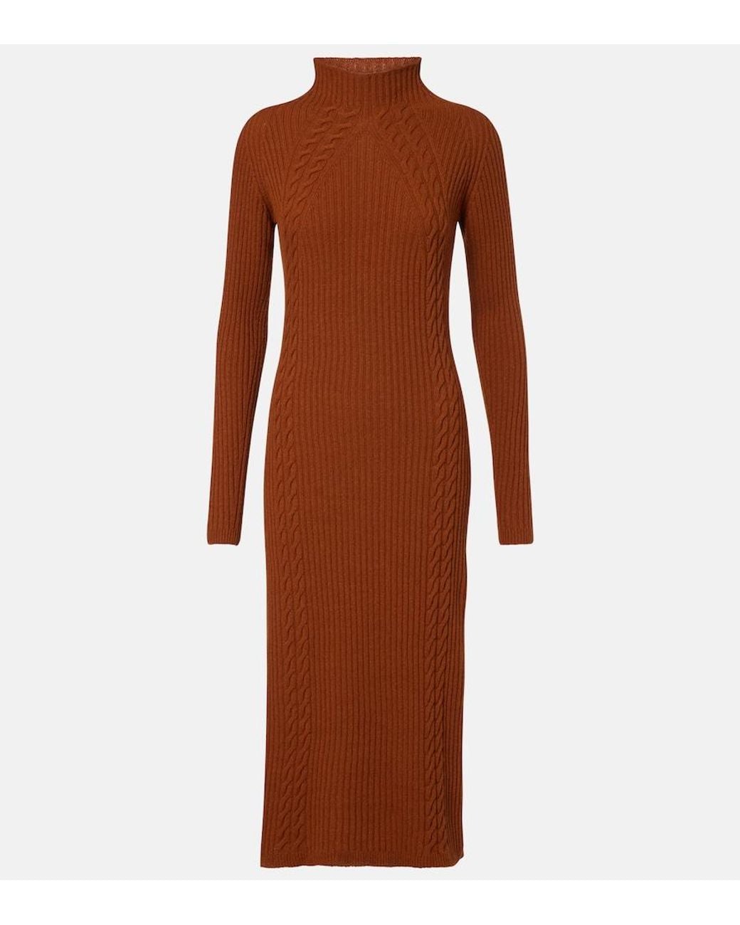 Max Mara Brown Zelanda Wool-Blend Midi Dress