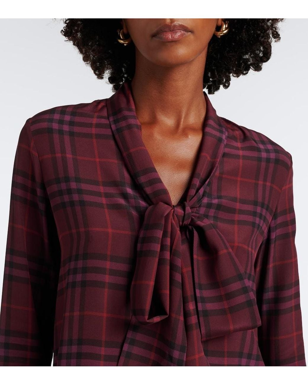 Burberry Purple Rhiannon Check Silk Blouse