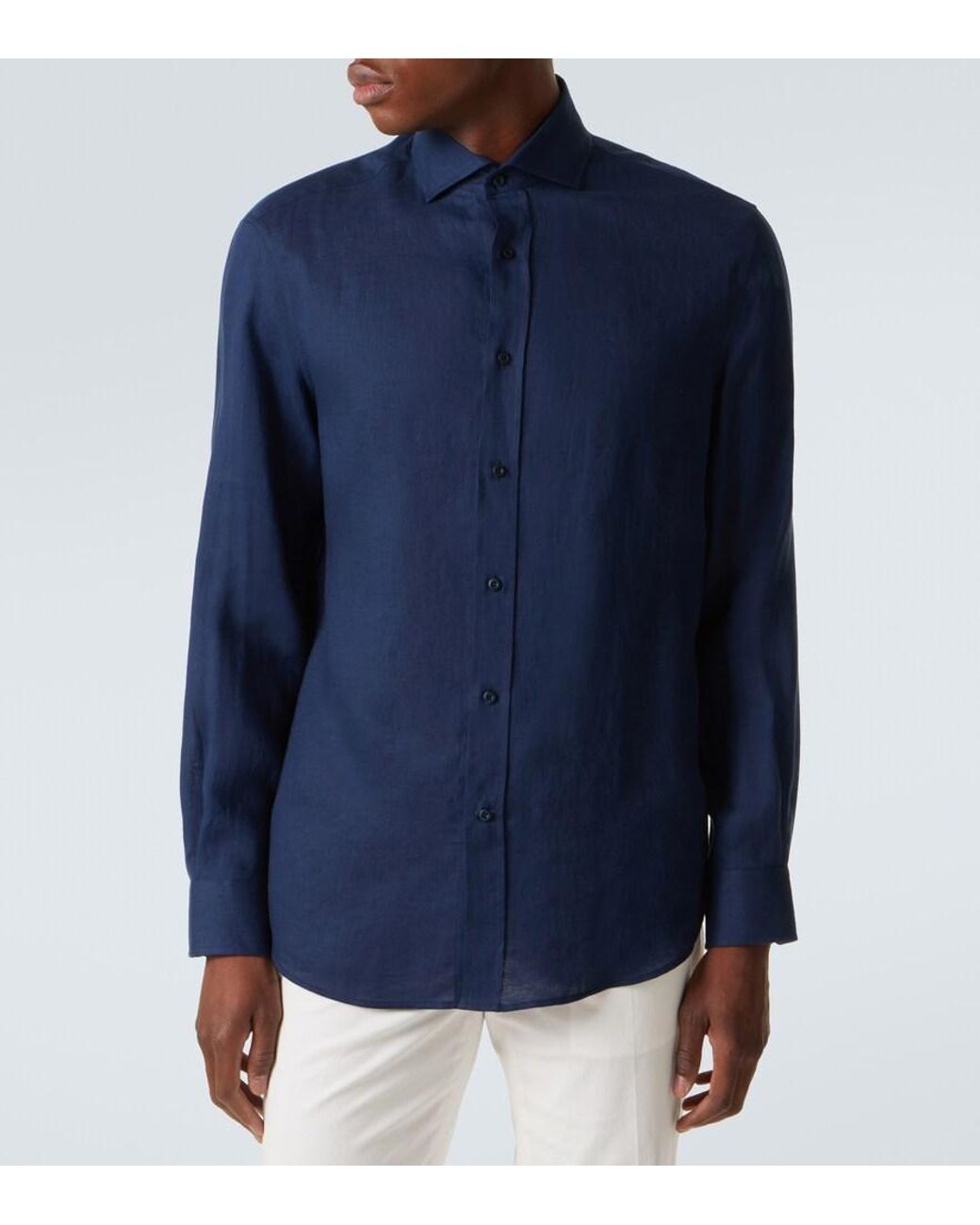 Brunello Cucinelli Blue Linen Shirt for men