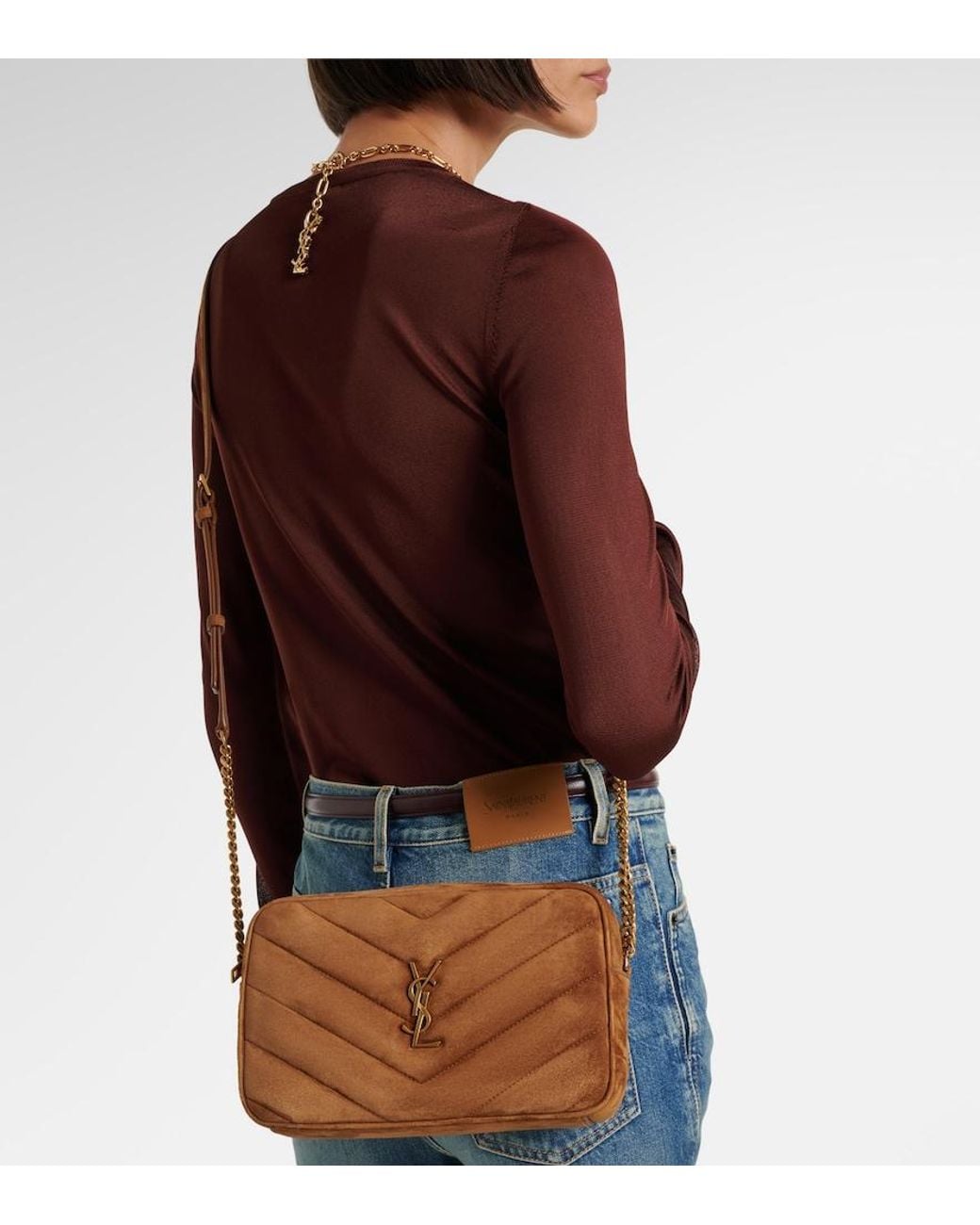 Saint Laurent Brown Loulou Medium Suede Camera Bag