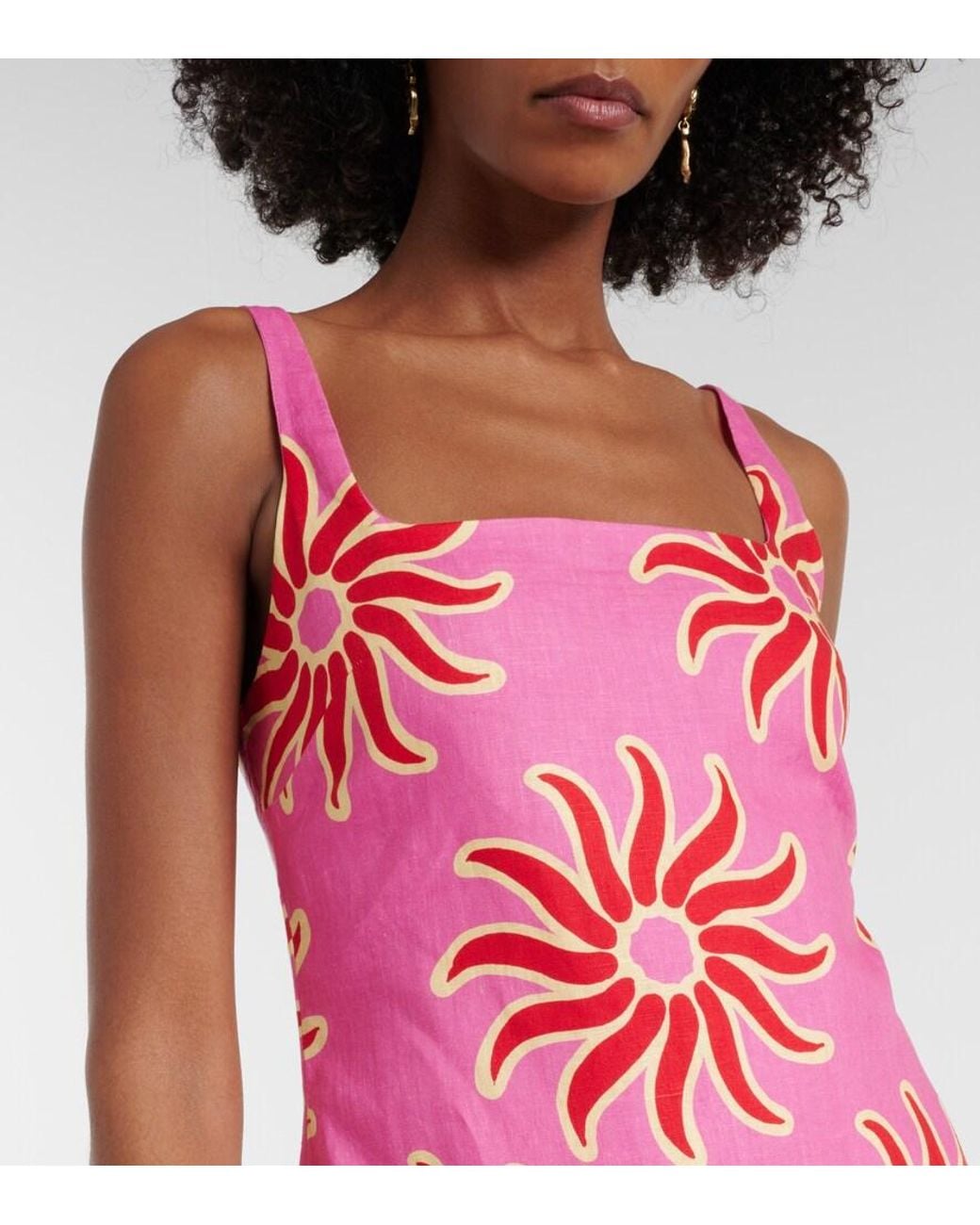 Cala De La Cruz Red Printed Linen Minidress