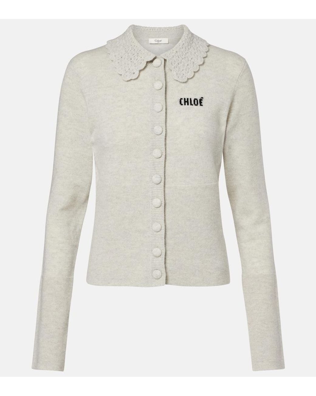 Chloé White Logo Wool Cardigan