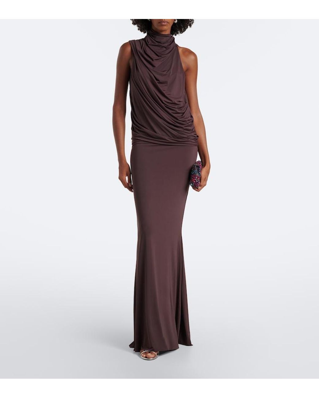 De La Vali Purple Lurna Draped Jersey Maxi Dress
